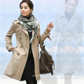 Корейский стиль женщин для похудения Длинные двойные Брестед лацкане пальто траншеи